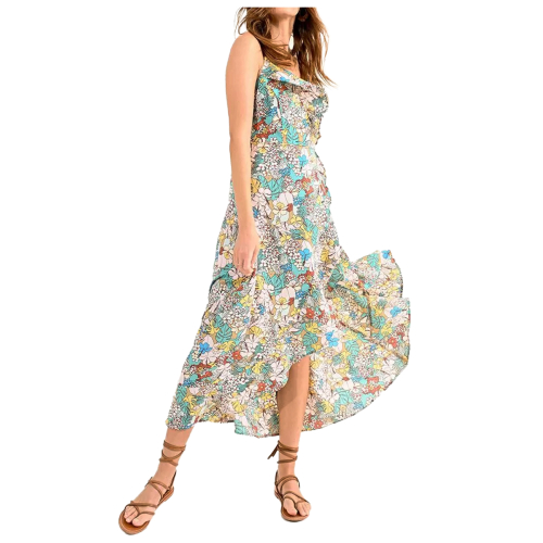 MOLLY BRACKEN women's dress with aqua/yellow floral pattern straps LA1309CE 100% polyester