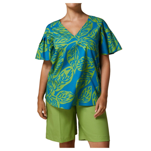 MARINA SPORT by Marina Rinaldi turquoise/green print blouse 2418111057600 MACRO 100% cotton