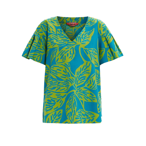 MARINA SPORT by Marina Rinaldi turquoise/green print blouse 2418111057600 MACRO 100% cotton