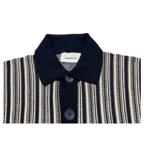 ATOMOFACTORY polo camicia uomo aperta blu righe beige ATF019 100% cotone MADE IN ITALY