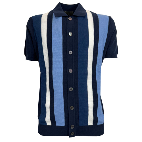 FERRANTE polo camicia uomo aperta righe blu/celeste/bianco U24614 100% cotone MADE IN ITALY