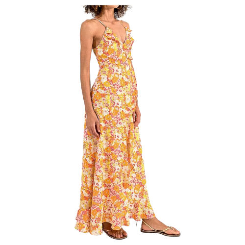 MOLLY BRACKEN long women's dress with yellow/orange floral pattern straps LA70ACP 100% polyester
