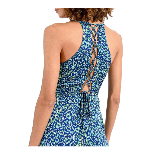 MOLLY BRACKEN long women's dress with blue patterned straps LA70BCP 100% polyester