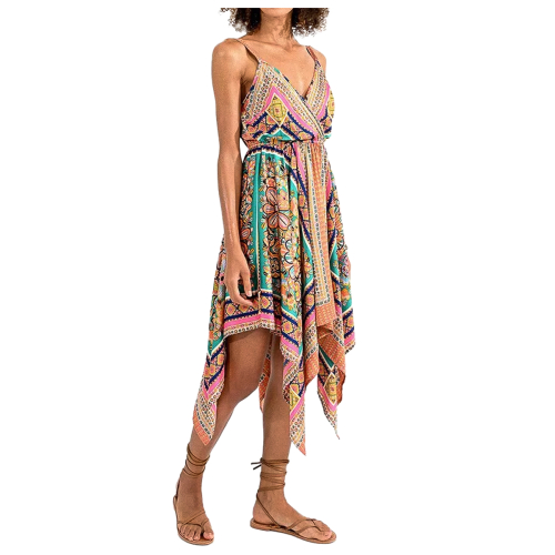 MOLLY BRACKEN women's dress with multicolor scarf print straps N264CE 100% polyester