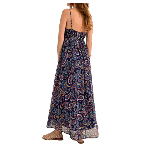 MOLLY BRACKEN long dress with blue cashmere fantasy straps R1480CP 100% polyester