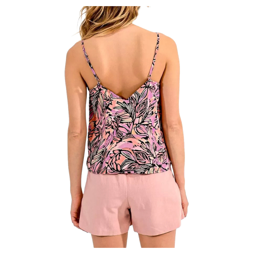 MOLLY BRACKEN women's top with pink/black palm print LA1526CP 100% polyester