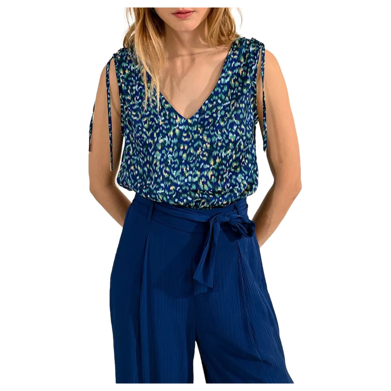 MOLLY BRACKEN women's blue patterned top LA211DCP 100% polyester