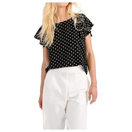 MOLLY BRACKEN women's black blouse with white polka dots LA381CP 100% polyester