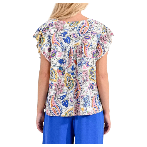MOLLY BRACKEN women's blouse with multicolor white pattern T1758ACE 95% polyester 5% elastane