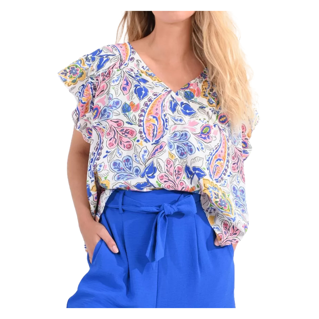 MOLLY BRACKEN women's blouse with multicolor white pattern T1758ACE 95% polyester 5% elastane