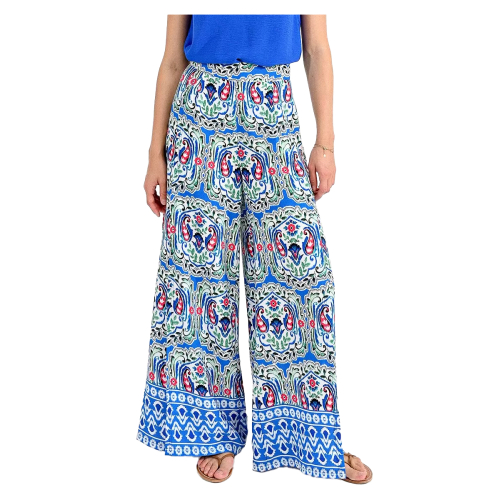 MOLLY BRACKEN women's multicolor turquoise patterned palazzo trousers LA1484ACE 100% polyester