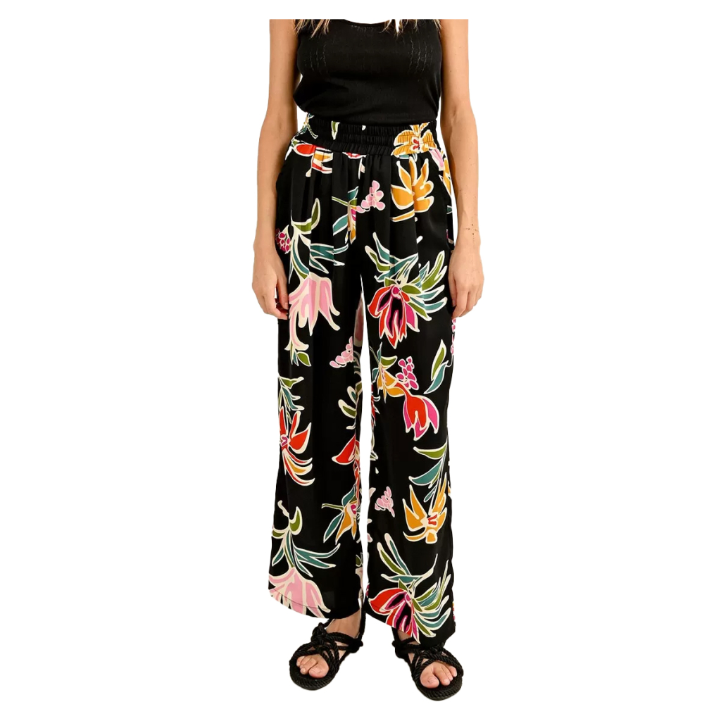 MOLLY BRACKEN women's black palazzo trousers with multicolor pattern LAHS116CP 100% polyester