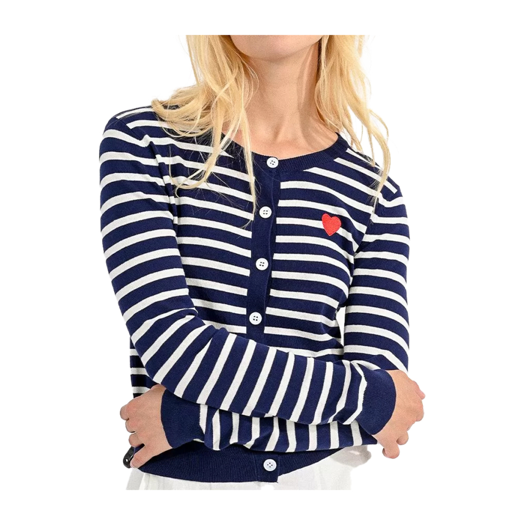MOLLY BRACKEN women's cardigan blue/white stripes red heart application LA1318CP