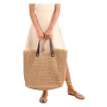 MOLLY BRACKEN beige women's bag in paper straw, brown eco-leather handles H148CE 100% paper