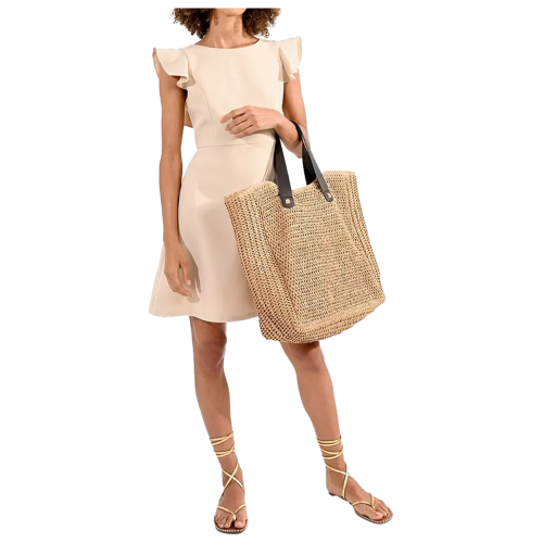 MOLLY BRACKEN borsa donna beige in paglia di carta manici marrone ecopelle H148CE 100% carta