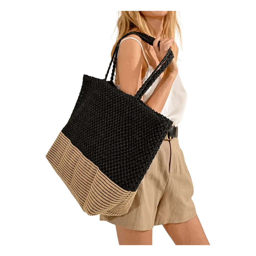 MOLLY BRACKEN beige/black women's bag in paper straw H153CE 100% paper