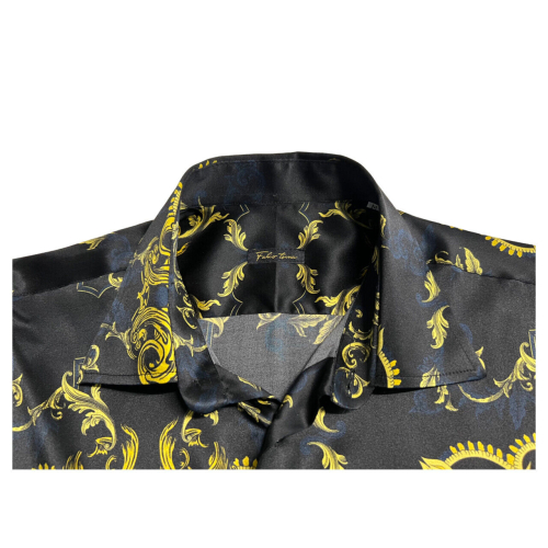 FABIO TOMA camicia seta elasticizzata nera fantasia giallo REGULAR TTRIS VAR 3 MADE IN ITALY
