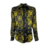 FABIO TOMA black stretch silk shirt with yellow pattern REGULAR TTRIS VAR 3 MADE IN ITALY