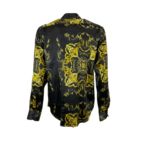 FABIO TOMA camicia seta elasticizzata nera fantasia giallo REGULAR TTRIS VAR 3 MADE IN ITALY