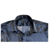 FABIO TOMA black stretch silk shirt blue pattern REGULAR ABSTRACT VAR 7 MADE IN ITALY