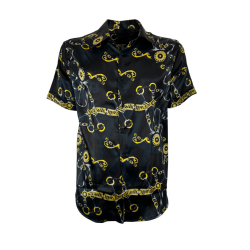 FABIO TOMA camicia seta elasticizzata fantasia nero/giallo REGULAR IMBRIGLIATO MADE IN ITALY