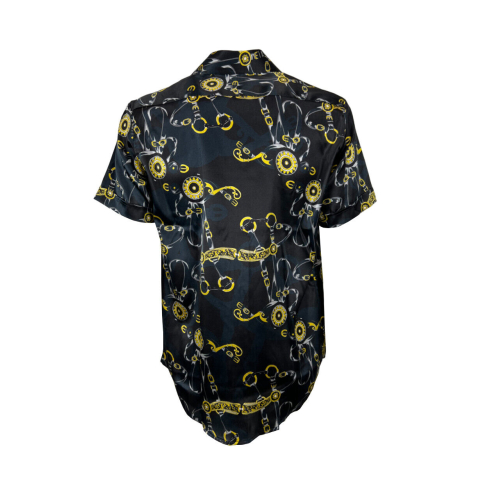 FABIO TOMA black/yellow patterned stretch silk shirt REGULAR IMBRIGLIATO MADE IN ITALY