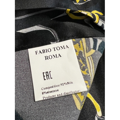 FABIO TOMA black/yellow patterned stretch silk shirt REGULAR IMBRIGLIATO MADE IN ITALY