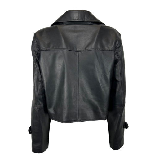 SOMETHING SPECIAL COLLECTION short flared black leather jacket NOEMI MADE IN ITALY