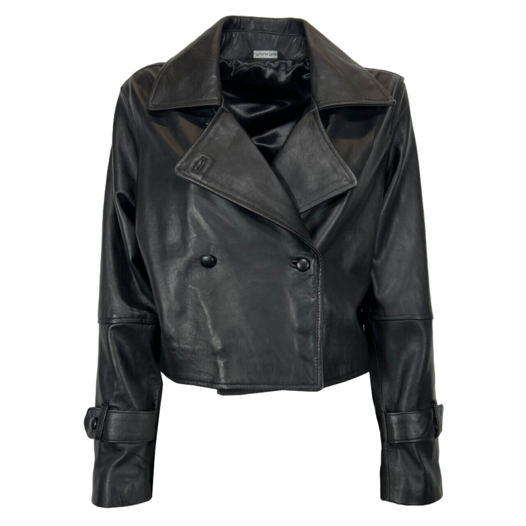 SOMETHING SPECIAL COLLECTION short flared black leather jacket NOEMI MADE IN ITALY