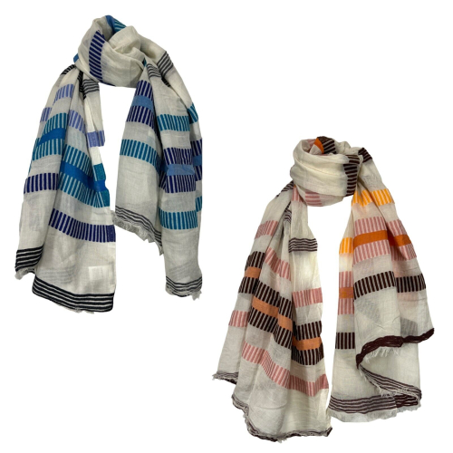 LA FEE MARABOUTEE women's scarf with multicolor stripes pattern VOLUMES MADE IN INDIA