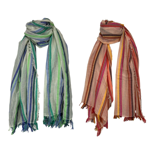 LA FEE MARABOUTEE women's scarf with multicolor striped pattern VOLE MADE IN INDIA