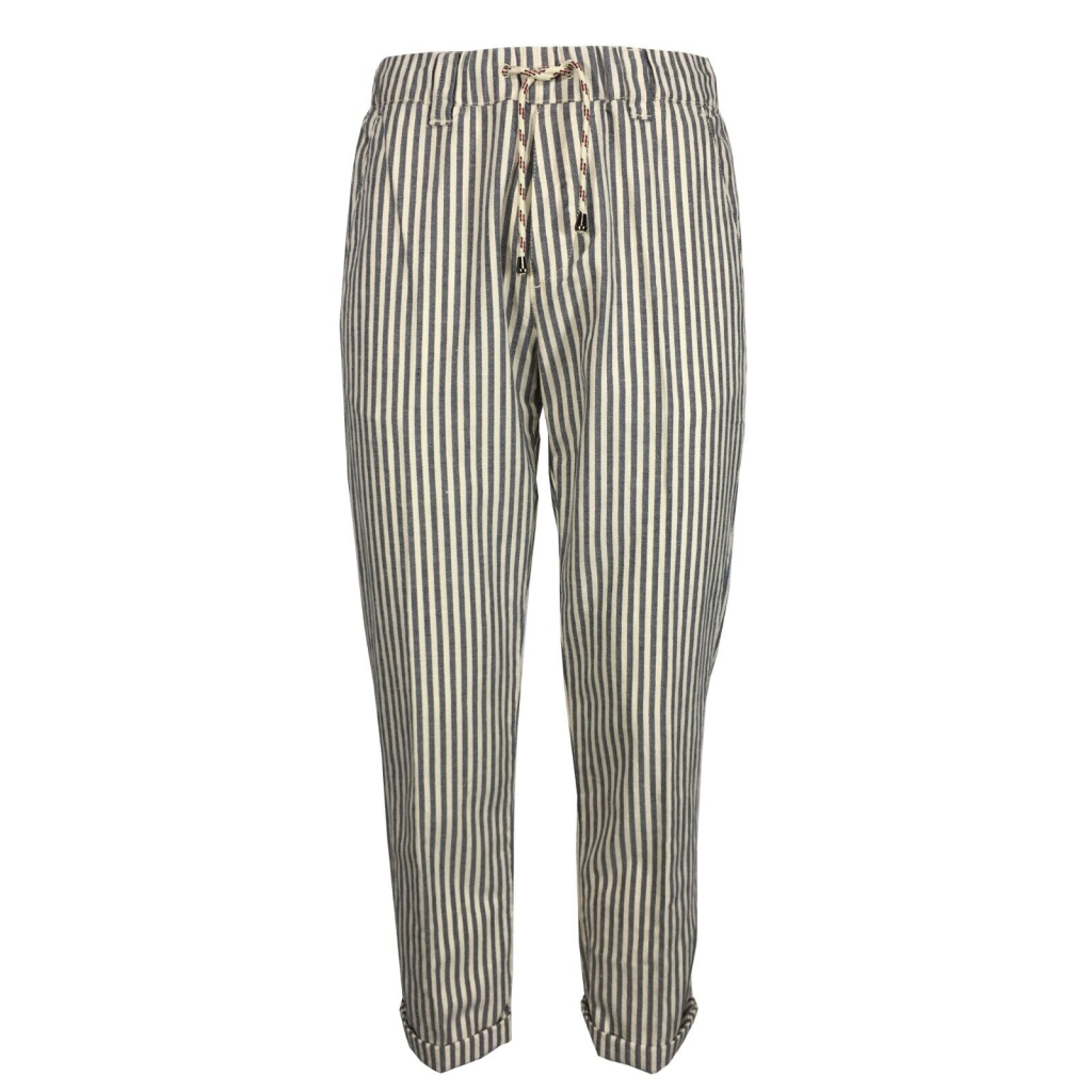 MOLO ELEVEN men's ecru/blue striped trousers CHELSEA 56455 cotton and linen