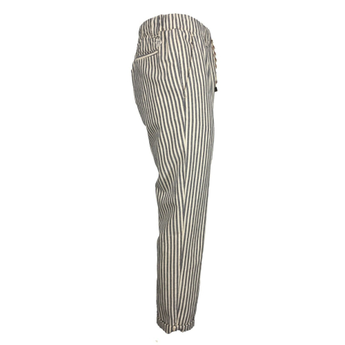 MOLO ELEVEN men's ecru/blue striped trousers CHELSEA 56455 cotton and linen