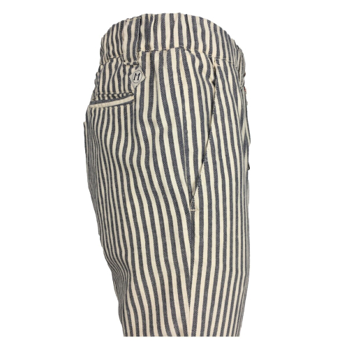 MOLO ELEVEN men's ecru/blue striped trousers CHELSEA 56455 cotton and linen