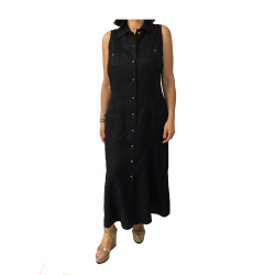 ELENA MIRO abito donna lungo con bottoni nero 100% lino