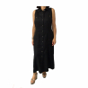 ELENA MIRO abito donna lungo con bottoni nero 100% lino