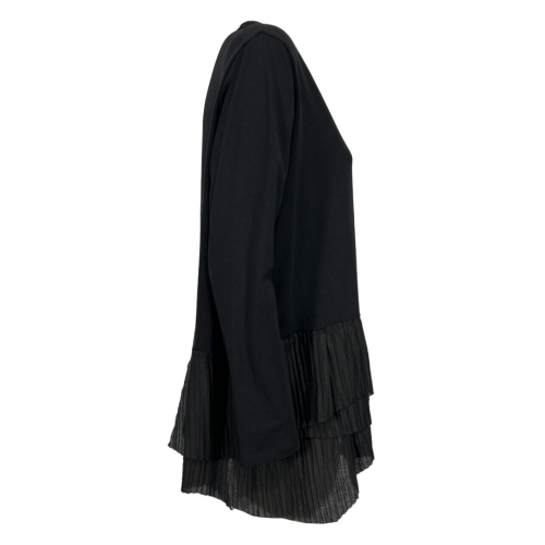 TADASHI t-shirt donna applicazioni tessuto plisse nero P244011 MADE IN ITALY