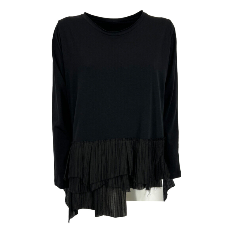 TADASHI women's t-shirt with black pleated fabric applications P244011 MADE IN ITALY