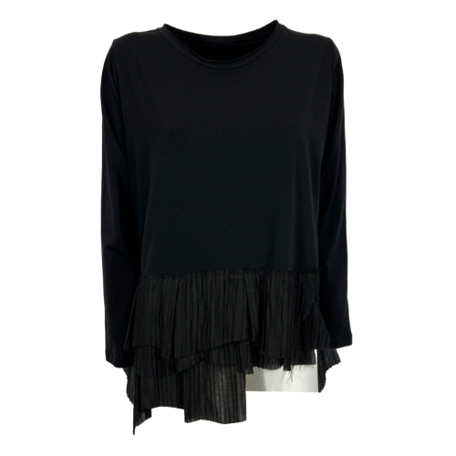 TADASHI women's t-shirt with black pleated fabric applications P244011 MADE IN ITALY