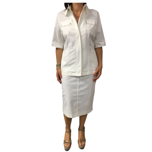 ELENA MIRO giacca donna mezza manica bianca con zip a scomparsa 96% cotone