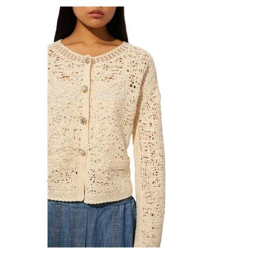 SEMICOUTURE Crew-neck cardigan with cornely embroidery MADE IN ITALY