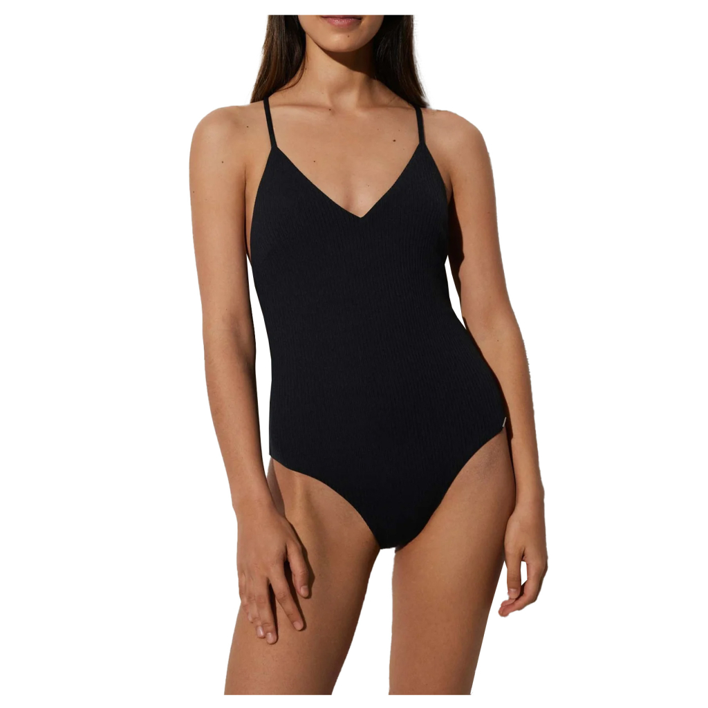 YSABEL MORA women's one-piece swimsuit in black matching striped fabric