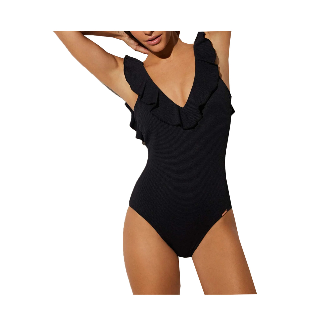 copy of YSABEL MORA black one-piece swimsuit with white/black application 82566