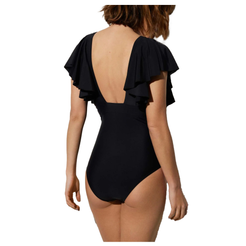 YSABEL MORA black one-piece women's swimsuit with ruffles 82691