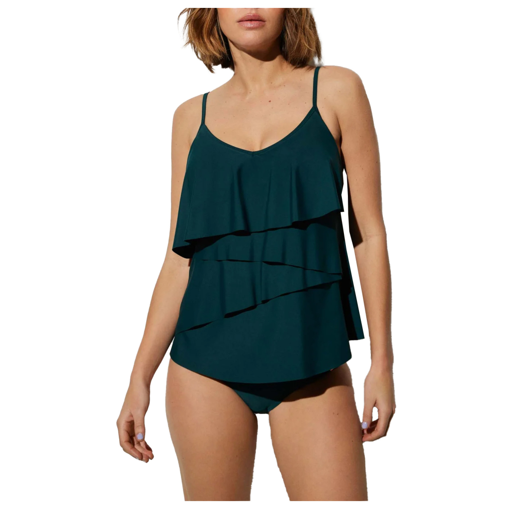 YSABEL MORA dark green women's tankini top with ruffles 82730