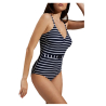 YSABEL MORA women's one-piece swimsuit blue white stripes 82755