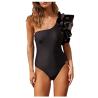 YSABEL MORA black one-shoulder women's one-piece swimsuit with ruffles 82803