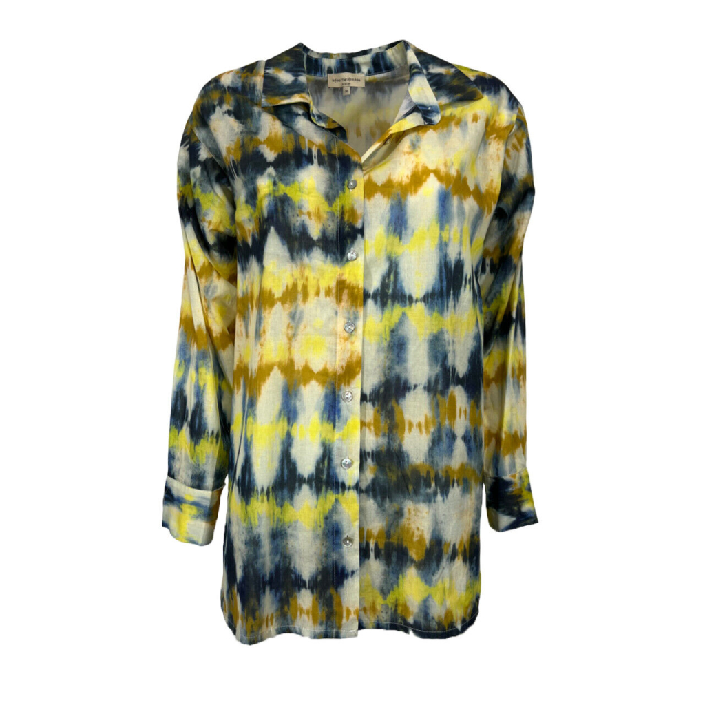 HUMILITY 1949 yellow/blue tie and dye patterned women's shirt SAUMON MADE IN ITALY