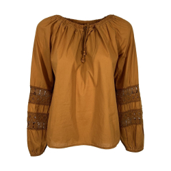 LA FEE MARABOUTEE blusa donna FF-TO-SOLAR-S 100% cotone in tinta curry MADE IN ITALY