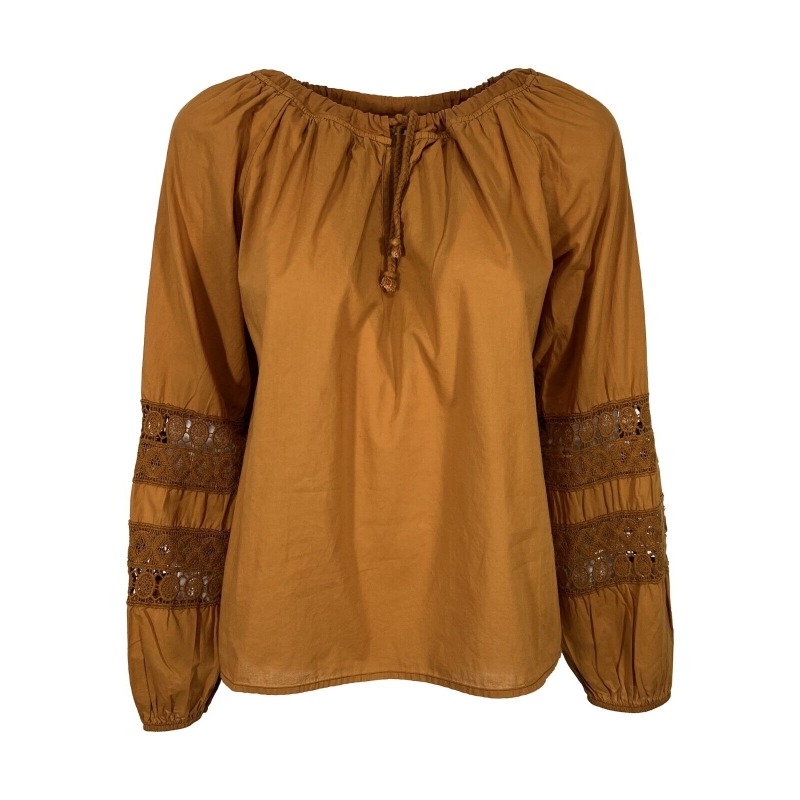 LA FEE MARABOUTEE women's blouse FF-TO-SOLAR-S 100% cotton in curry color MADE IN ITALY